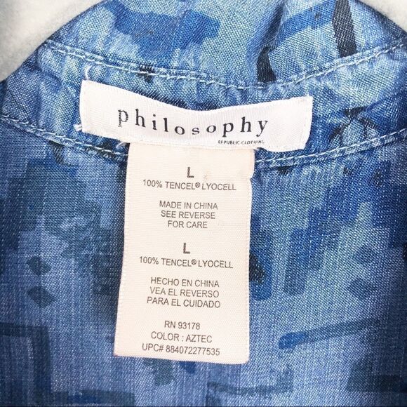 PHILOSOPHY | Aztec Chambray Dress Blue Size Large - Picture 5 of 7